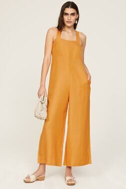PETER SOM COLLECTIVE Yellow Linen Blend Cross Back Jumpsuit Size 2